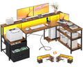 Black L Shaped Computer Desk with File Drawer G5330