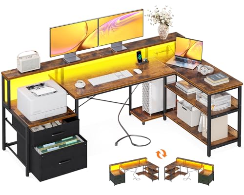 Black L Shaped Computer Desk with File Drawer G5330