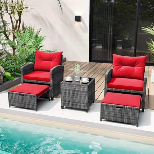 5 Piece Patio Rattan Furniture Set with Coffee Table U8577