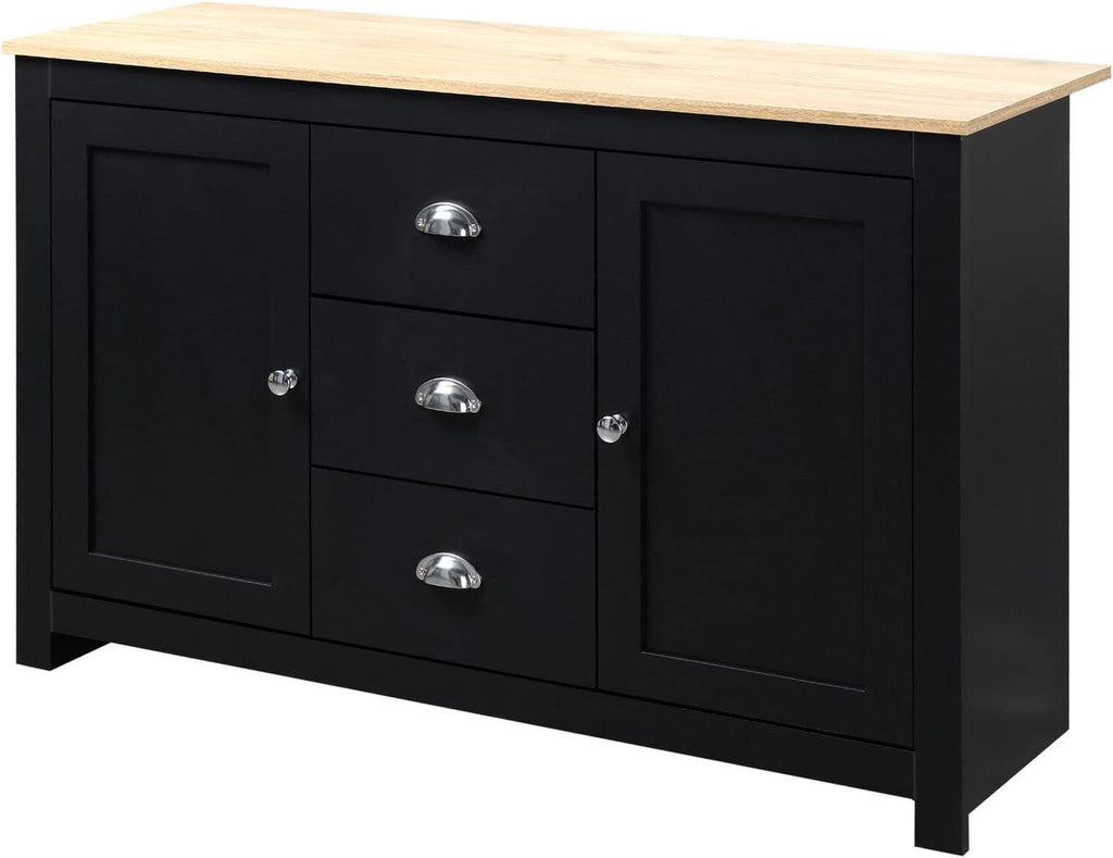 Black Kitchen Sideboard Buffet Storage Cabinet with 2 Side Cabinets 3 Drawers C970