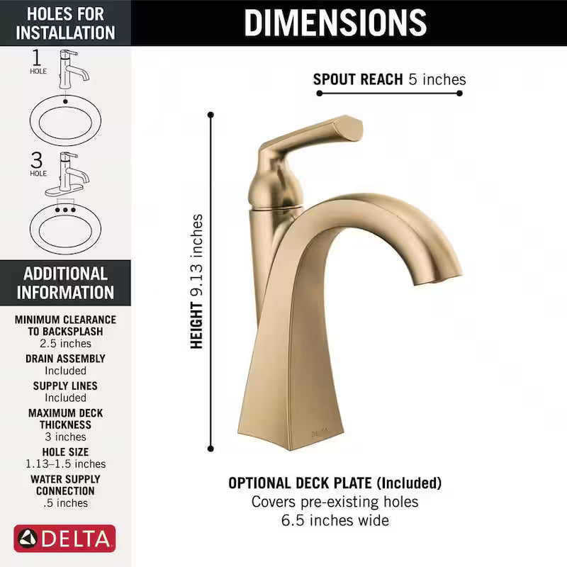 Single-Handle Single Hole Bathroom Faucet in Champagne Bronze B5857