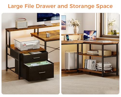 Black L Shaped Computer Desk with File Drawer G5330