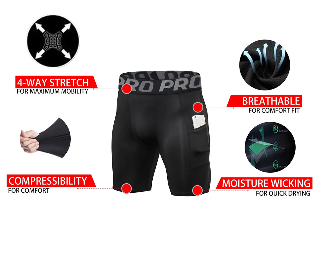3 Pack Compression Shorts with Phone Pocket Large Q1369