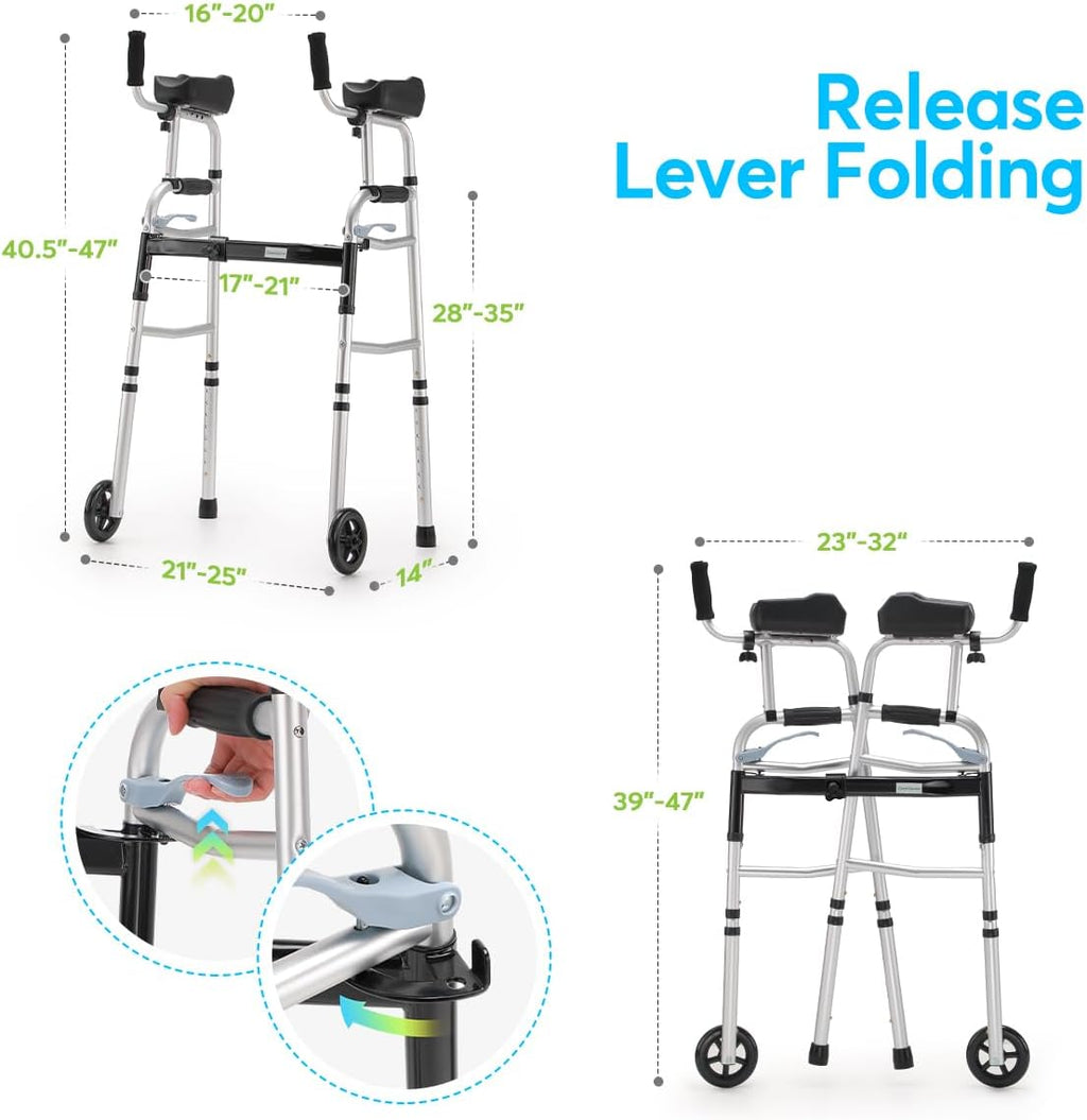Folding Walker with 5’’ Wheels and Removable Padded Armrests O2945