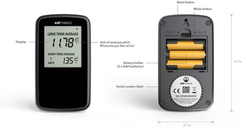Portable Radon Detector, AAA Battery Operated L859341