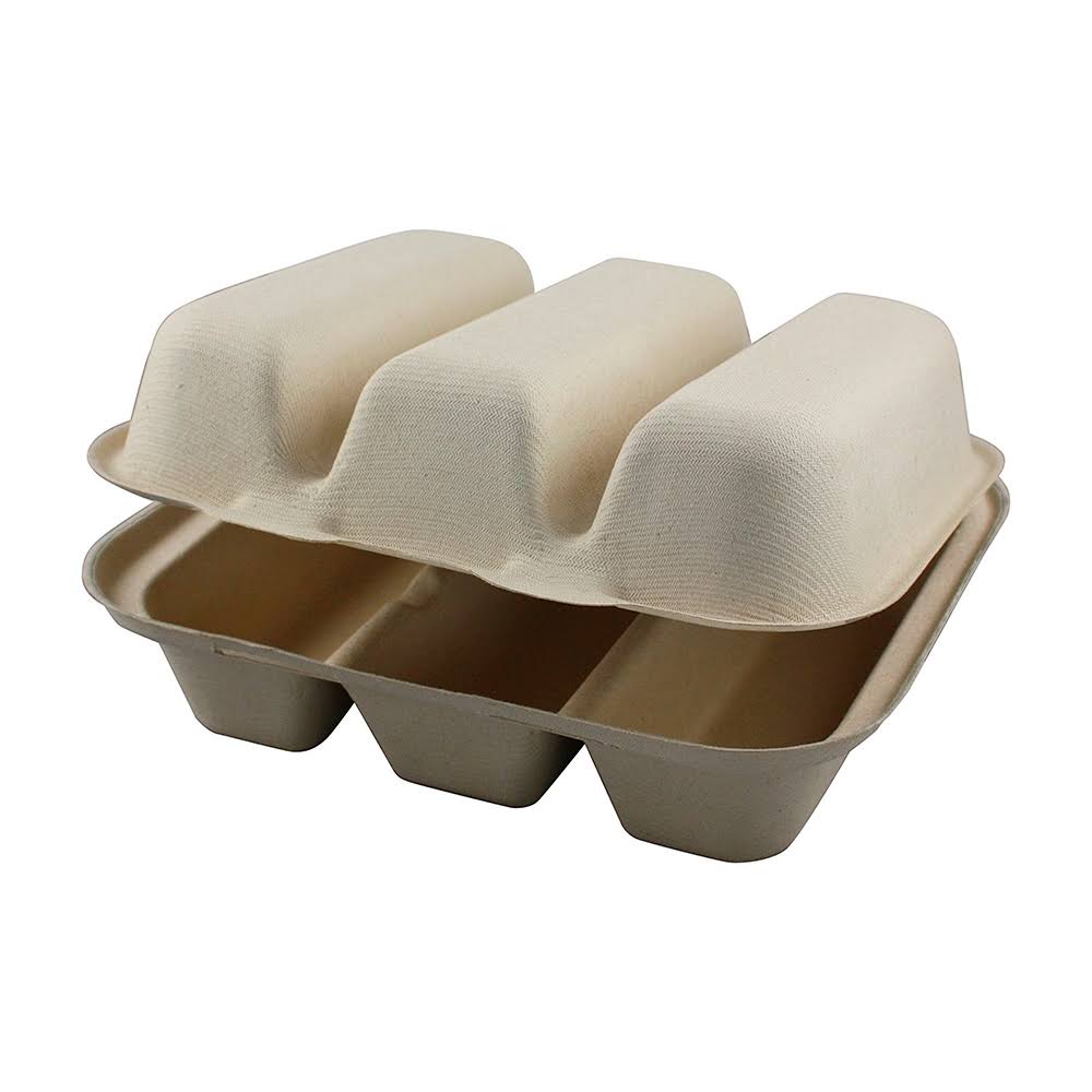 Triple Compartment Taco Take-Out Container, 8x7x3 inch, Unbleached, 300 per Case H331439