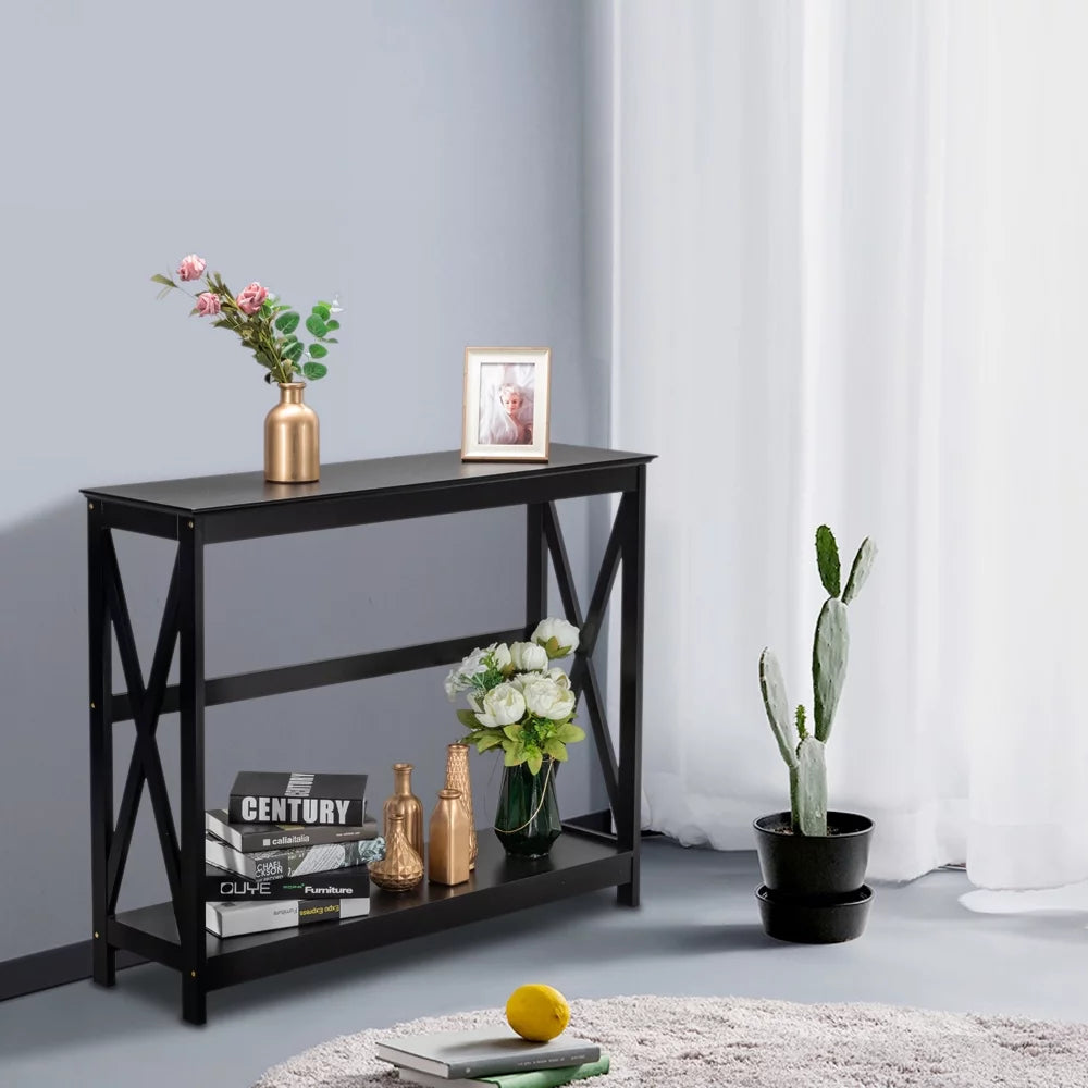 Black Narrow Console Table with Storage Shelves K113