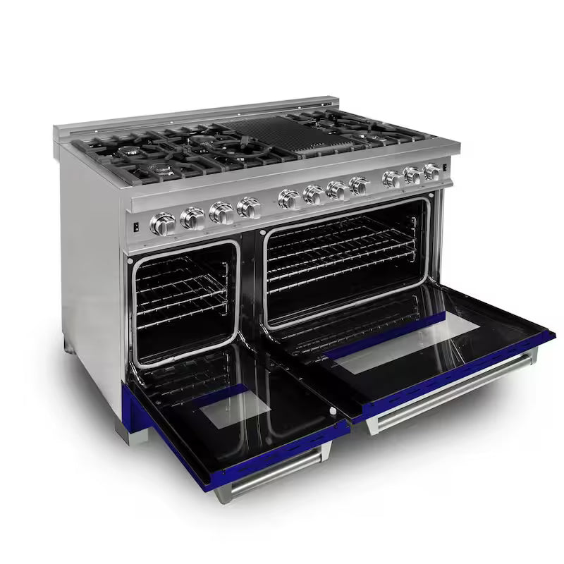 7 Burner Double Oven Dual Fuel Range with Blue Matte Door C2591
