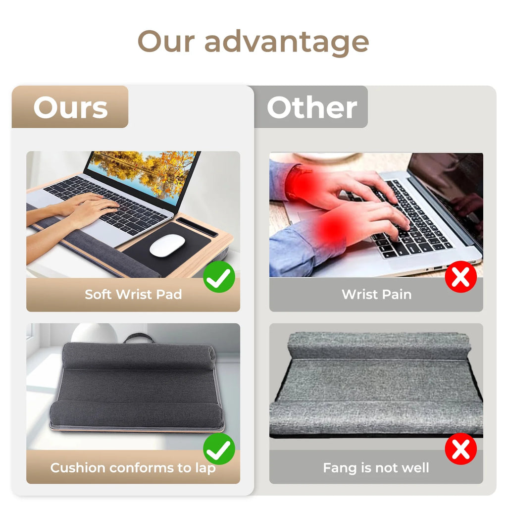 Portable Lap Laptop Desk with Cushion, Mouse Pad & Phone Slot W97322