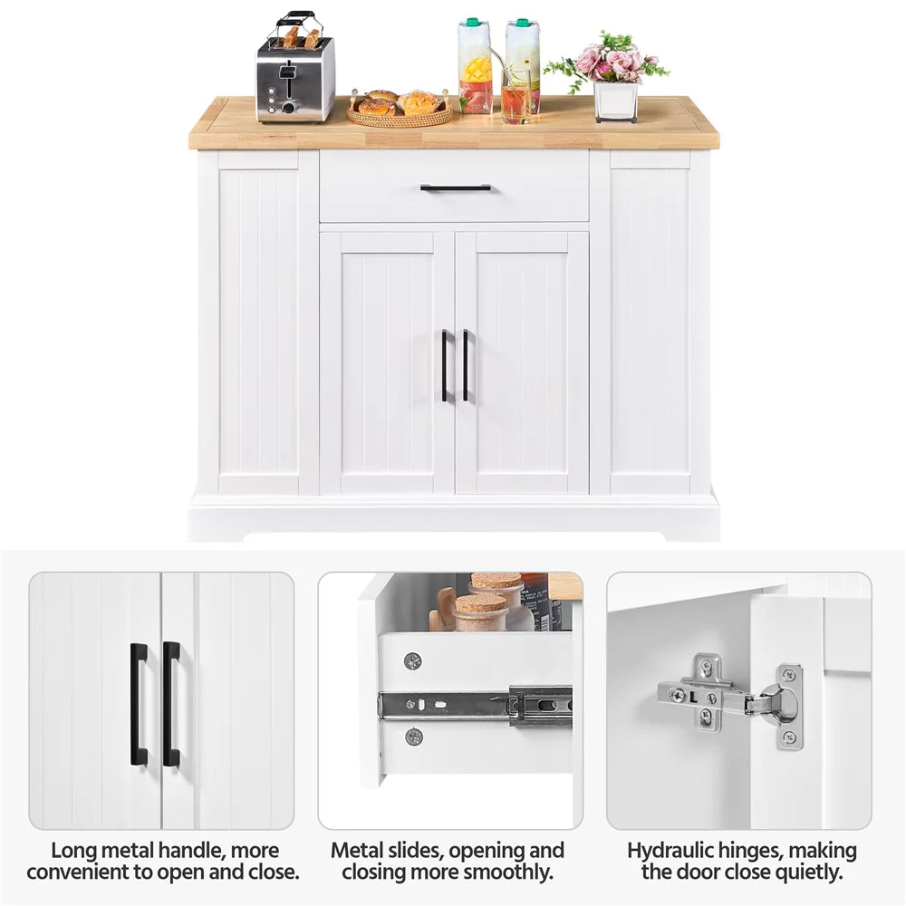 White Wooden Kitchen Island Storage Cabinet with Drawer L832