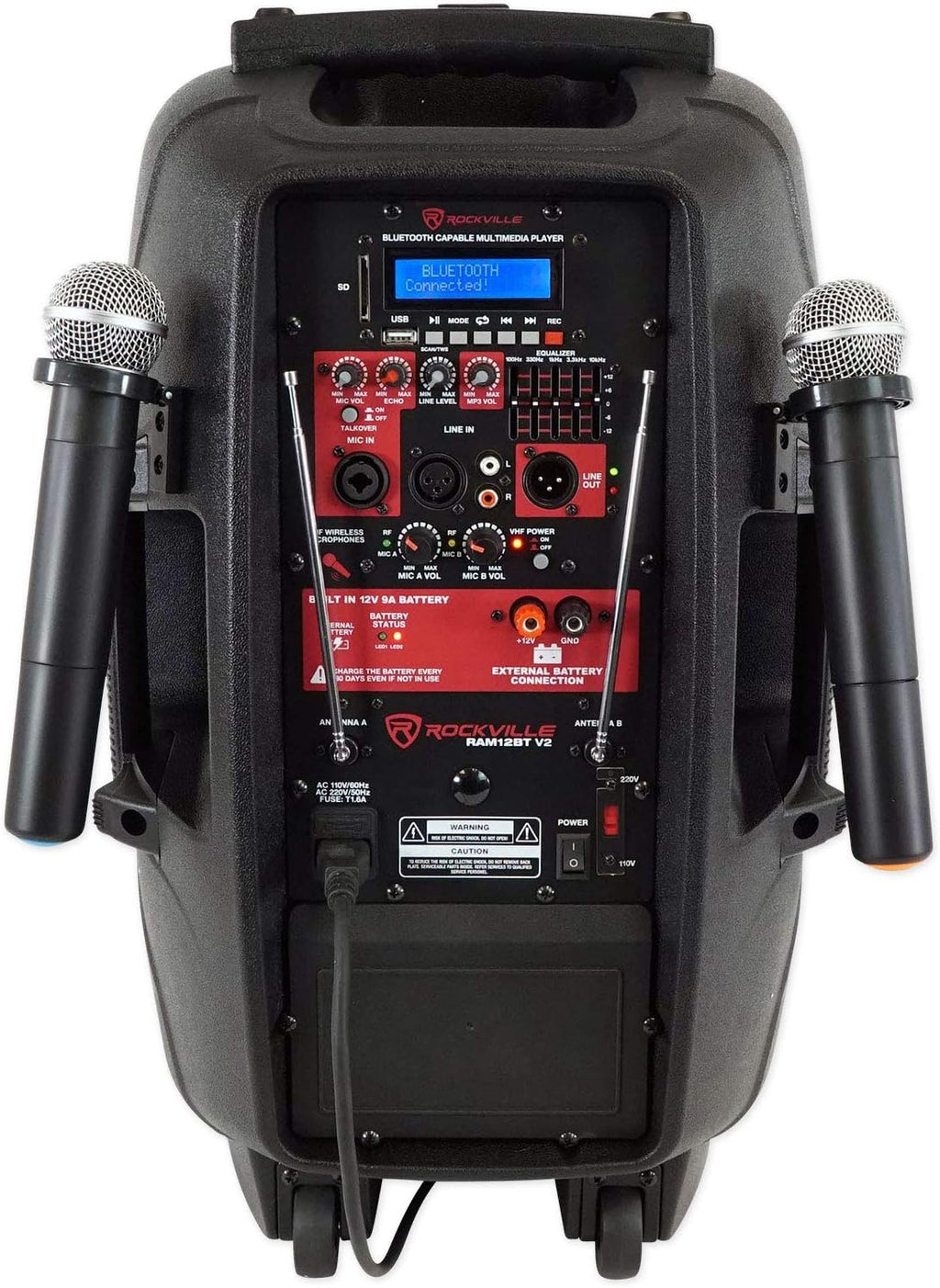 12" Rechargeable Powered 600W PA Speaker with 2 Mics and Bluetooth K82652