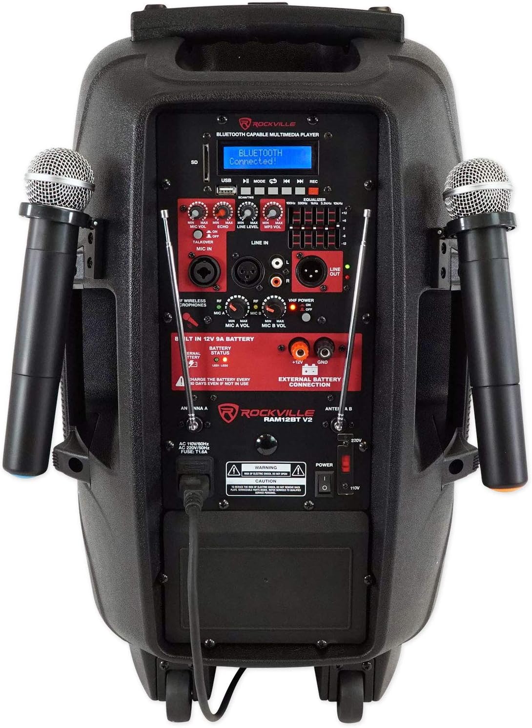 12" Rechargeable Powered 600W PA Speaker with 2 Mics and Bluetooth K82652