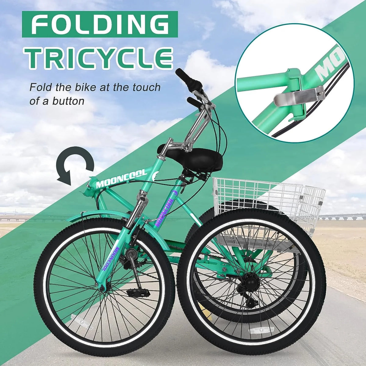 7 Speed 20/24/26 inch 3 Wheels Folding Tricycle with Basket H6526