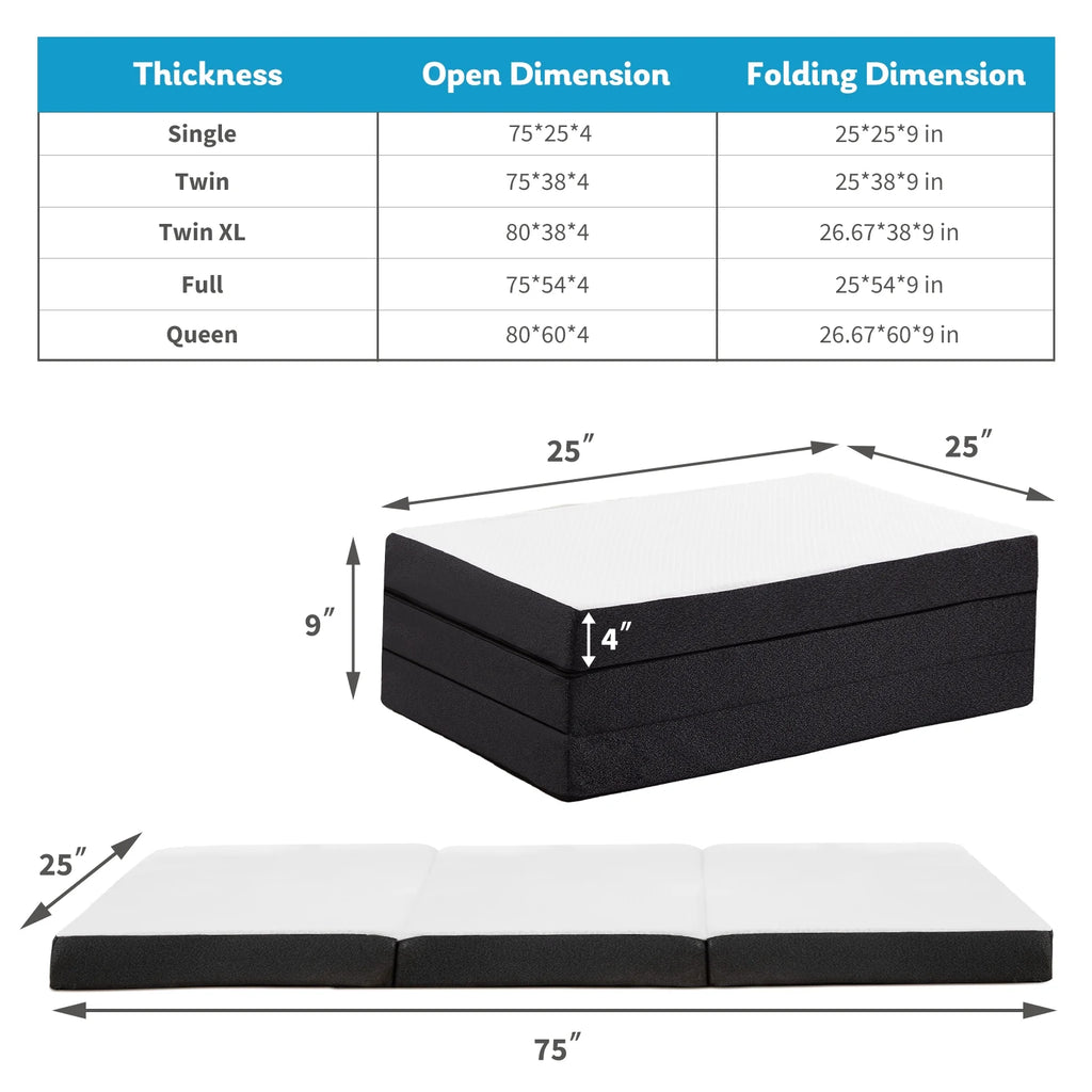 4 inch Tri-fold Memory Foam Mattress Topper M7429
