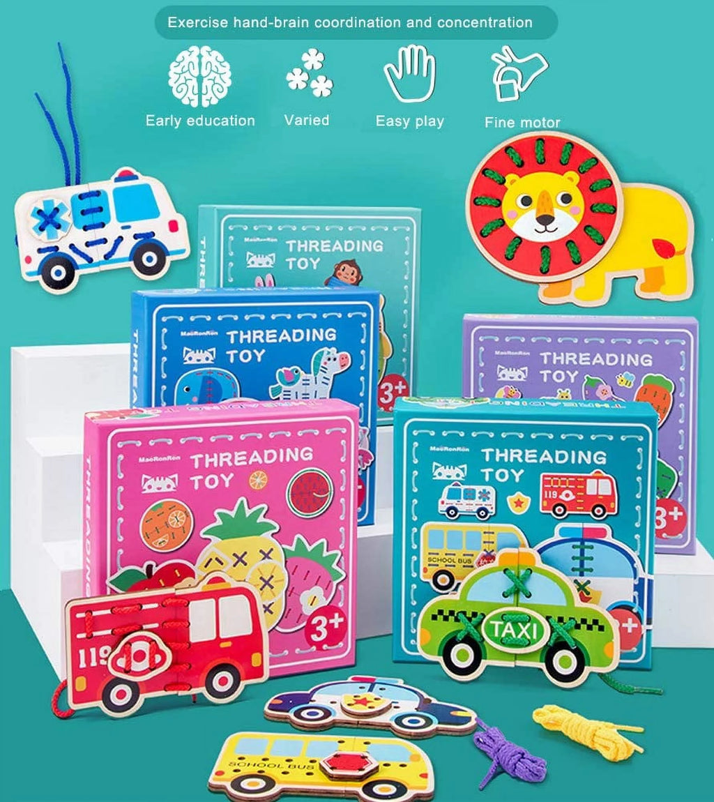 5 Pack Wooden Lacing Cards Montessori Sewing Toys P922278