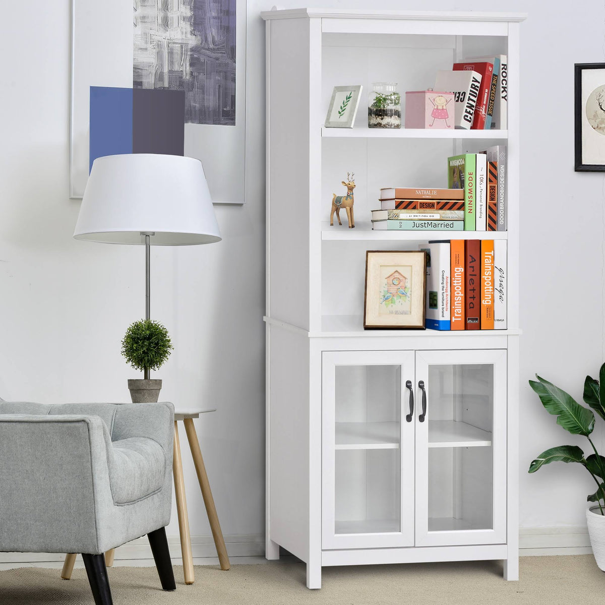 White Storage Cabinet Bookcase with Adjustable Shelves G755166