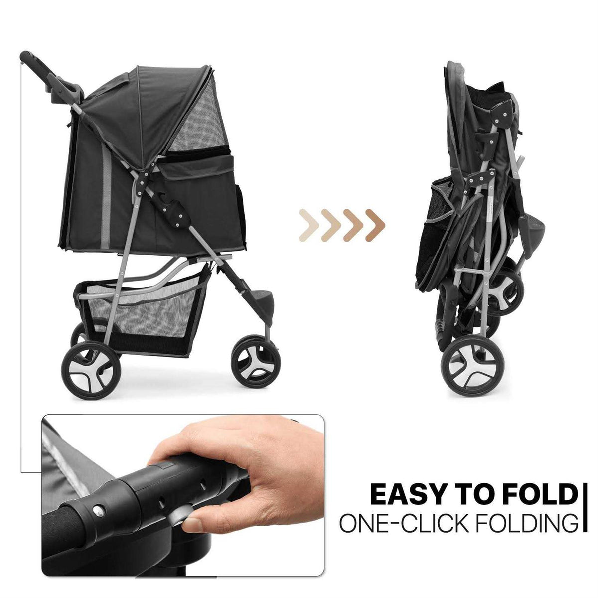 Foldable Pet Stroller with Weather Cover Y389838