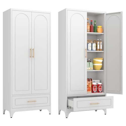 White 71 Inch Tall Metal Storage Cabinet with Doors and Shelves Q84737