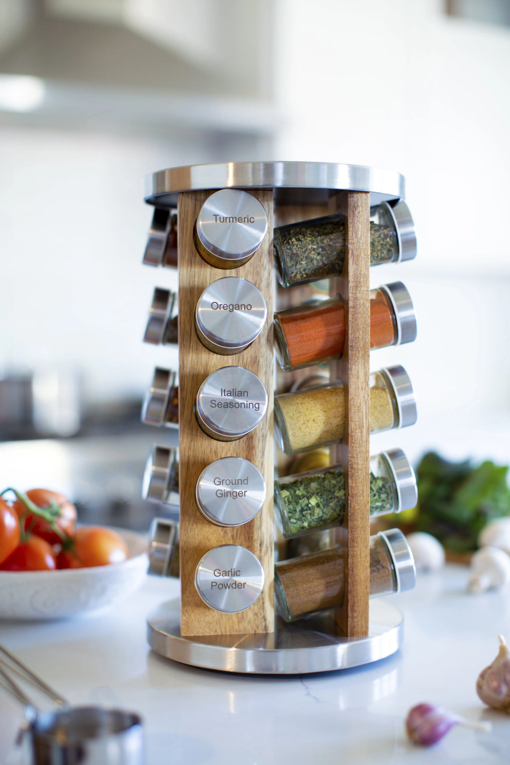 20 Natural Rotating Acacia Wood Spice Jar Rack Set X973978