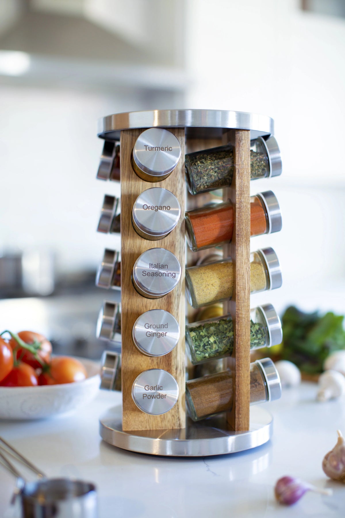 20 Natural Rotating Acacia Wood Spice Jar Rack Set X973978