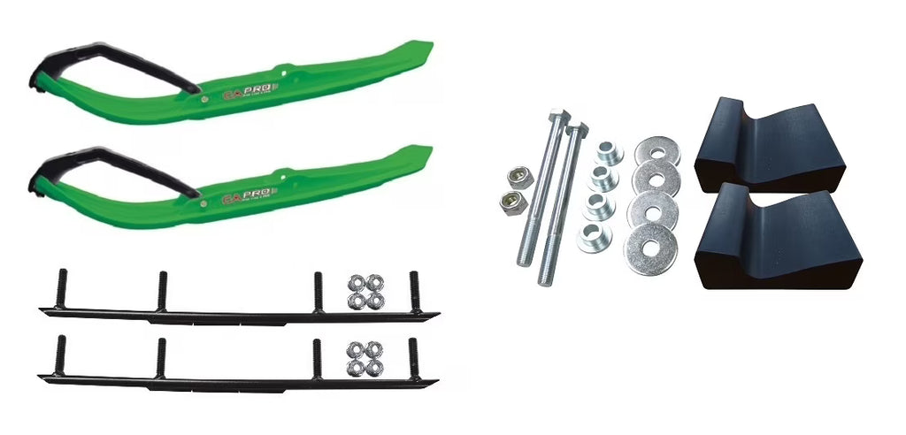 Green MTX Snowmobile Skis with 6" Round Bars Complete Kit G24995