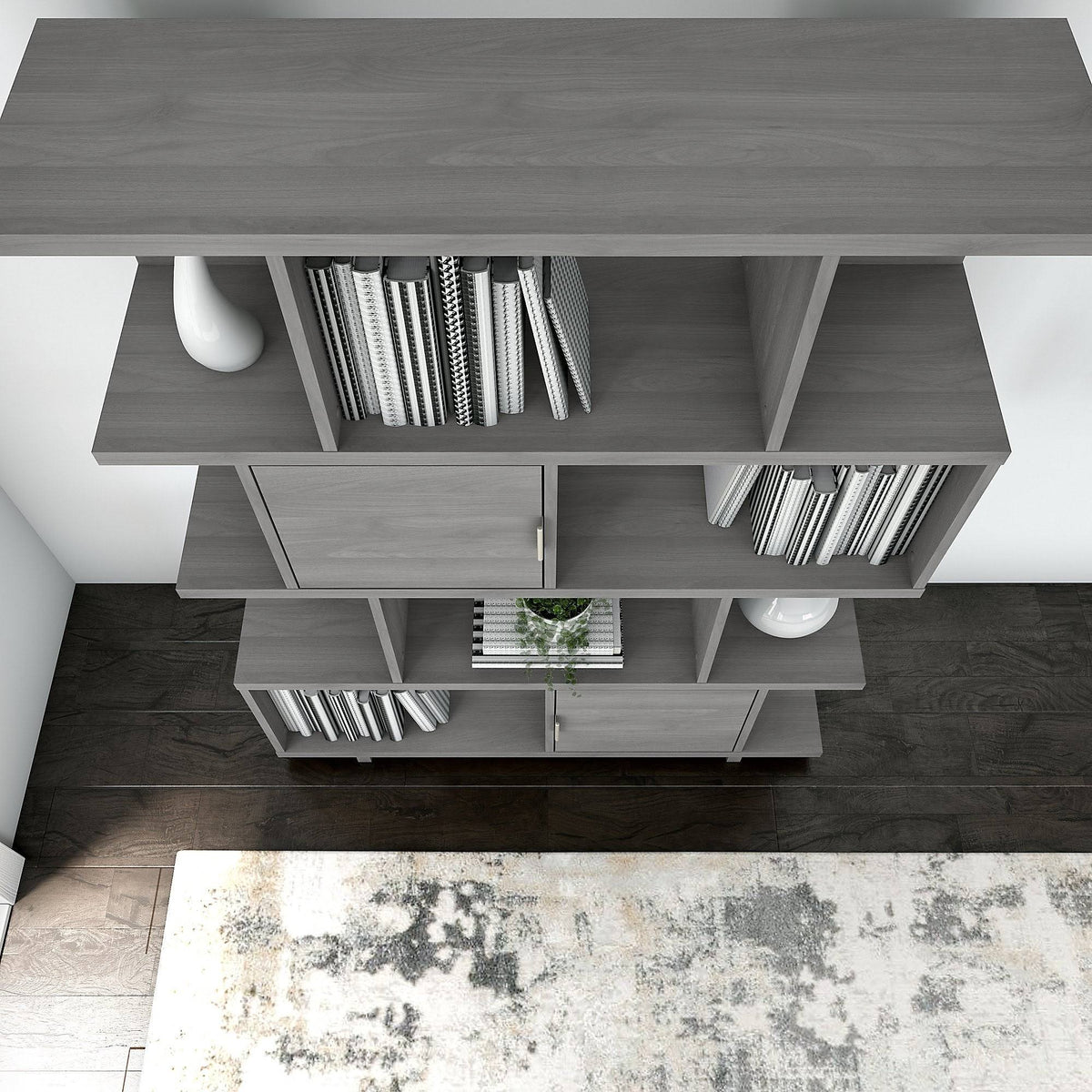 Modern Gray Bookcase with Doors Z624620