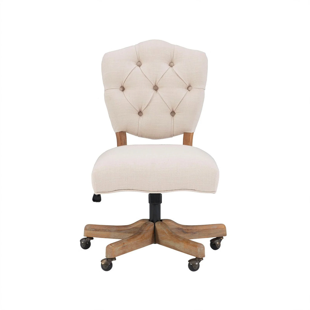 Beige Wood Upholstered Swivel Office Chair M8456