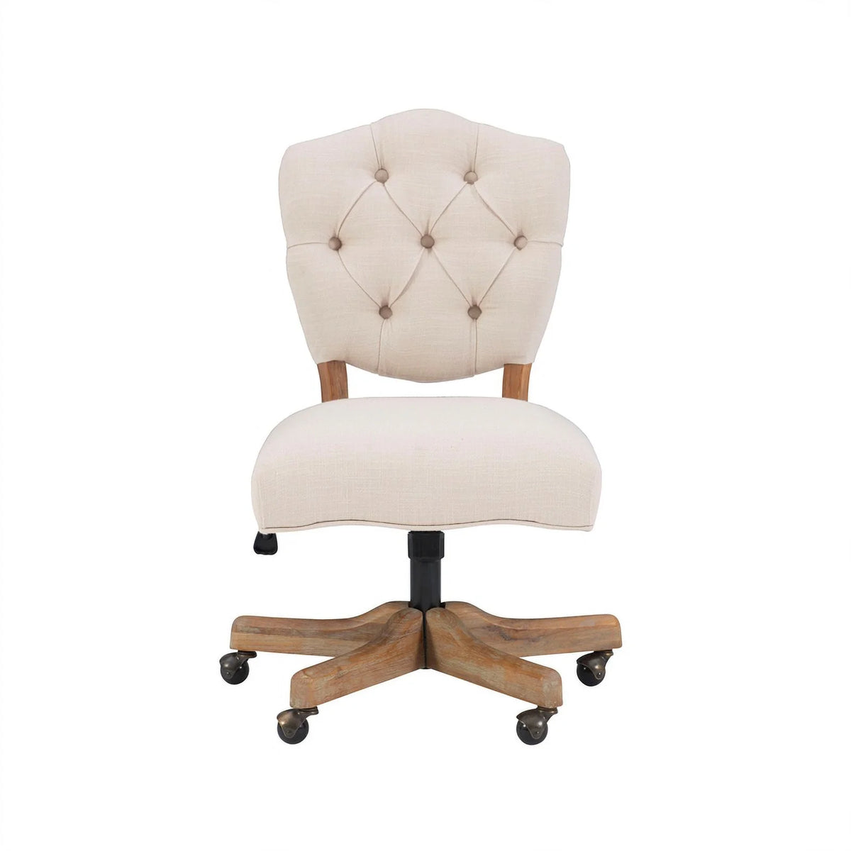 Beige Wood Upholstered Swivel Office Chair M8456