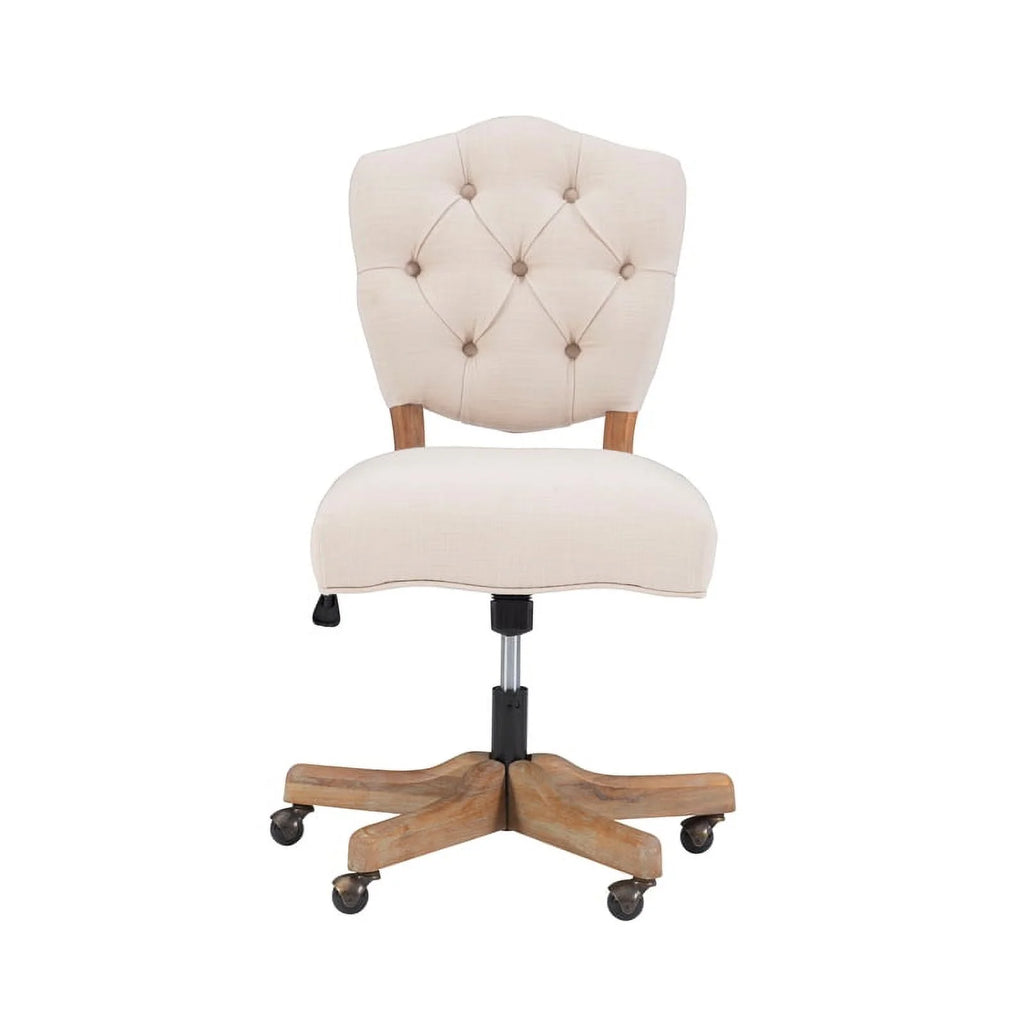 Beige Wood Upholstered Swivel Office Chair M8456