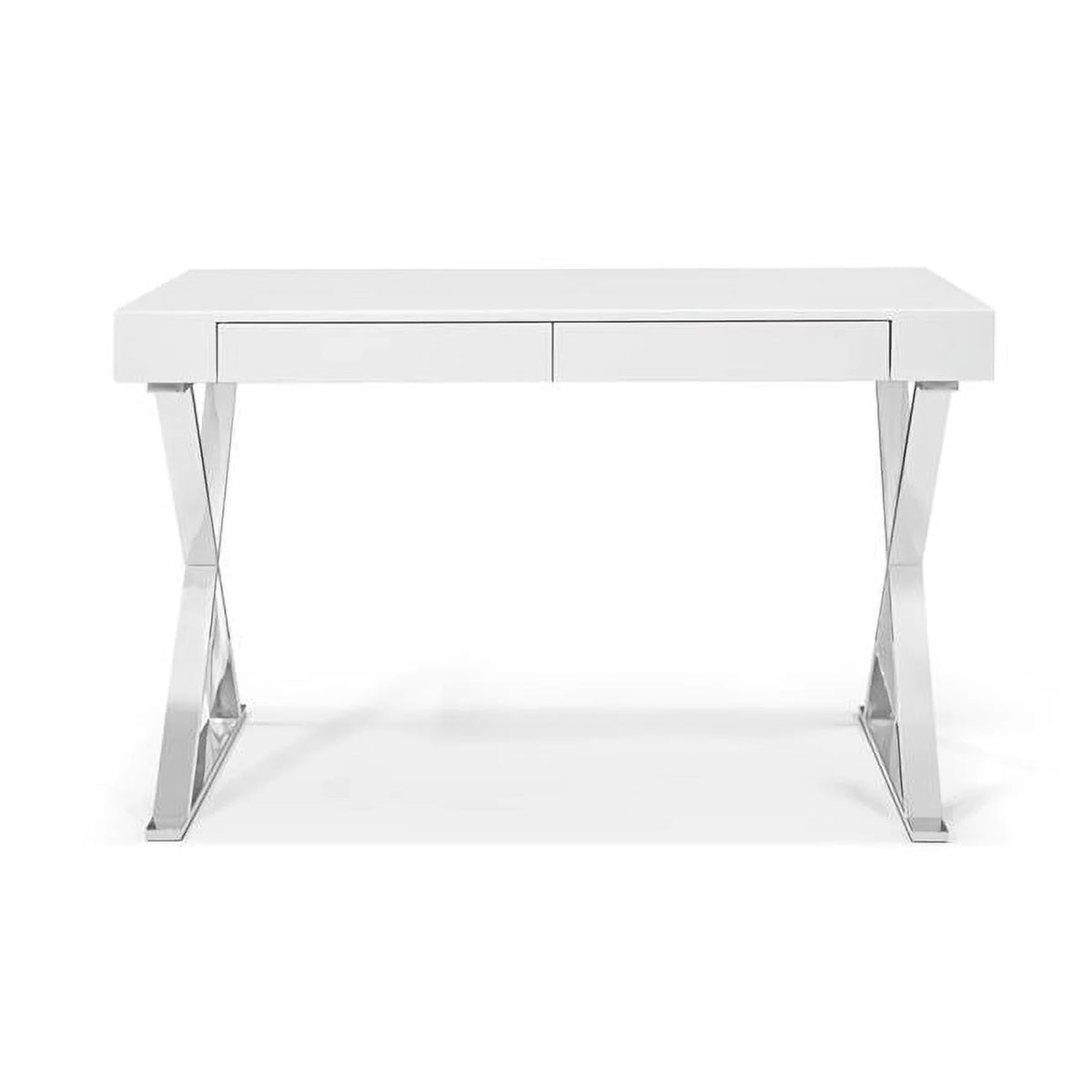 High Gloss White Desk with Two Drawers and Stainless Steel Base M175015