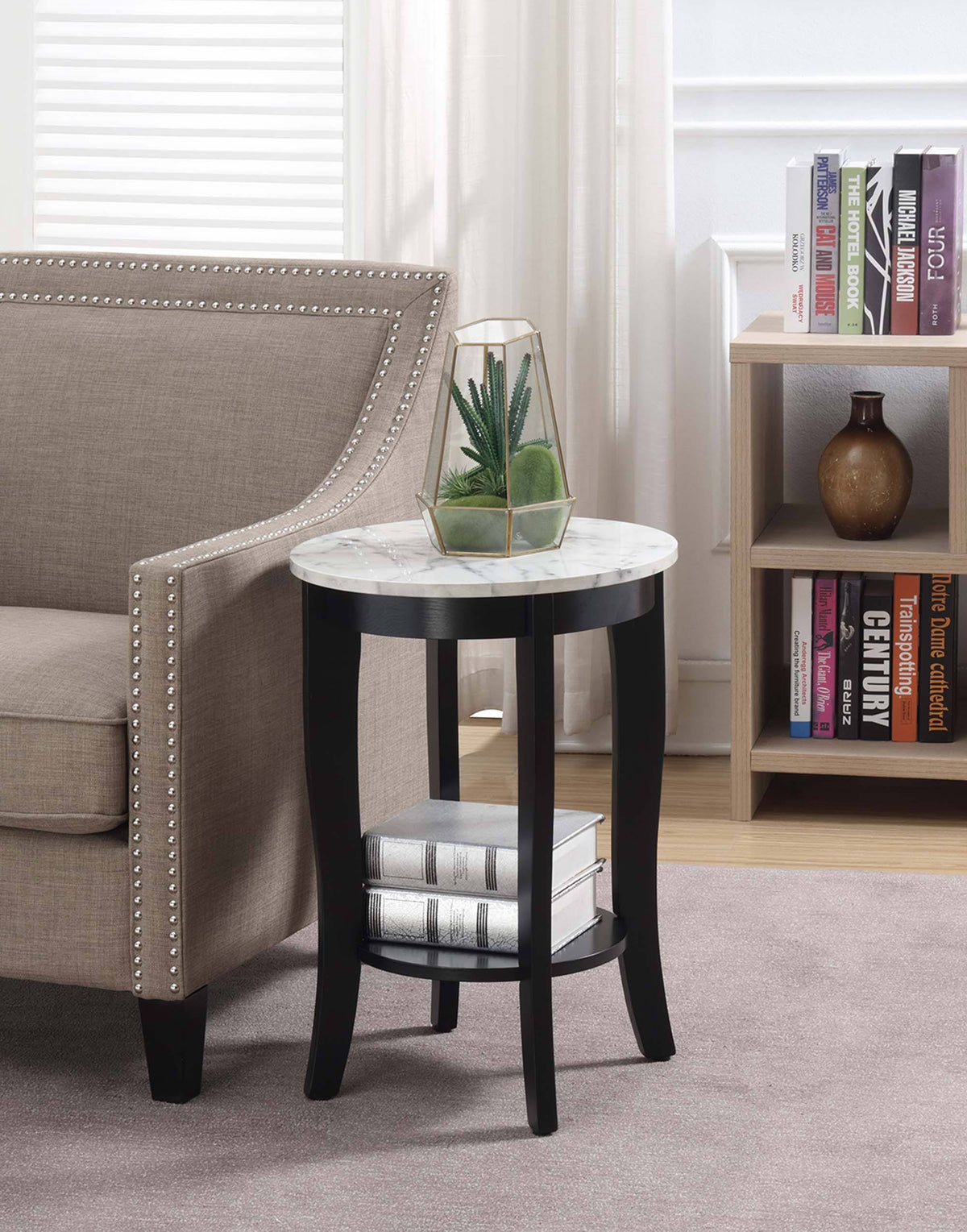 White Faux Marble Round End Table C666