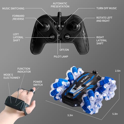 Gesture Sensing RC Stunt Car 4WD Drift 360° Flips with Lights & Music I412