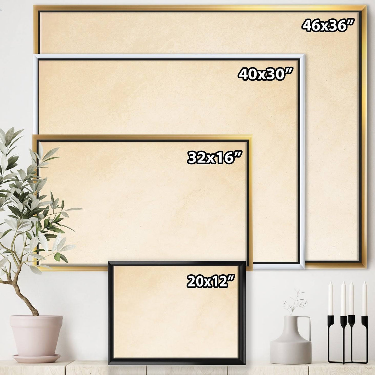 Pink Grey Modern Framed Canvas - 32 in. Wide x 16 in. High - Gold G58890