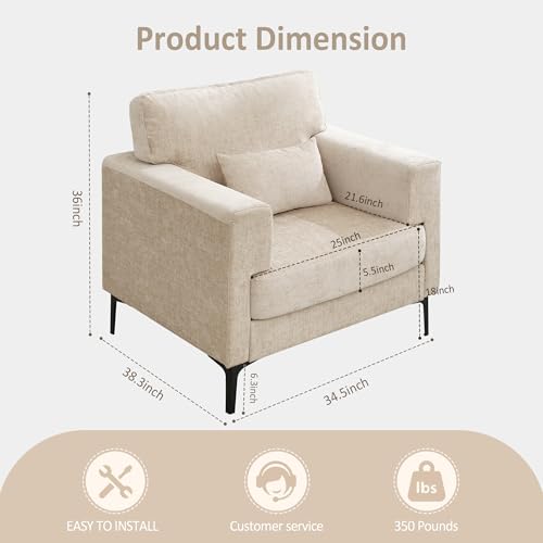 Oversized Green Chenille Armchair with Metal Legs B71509