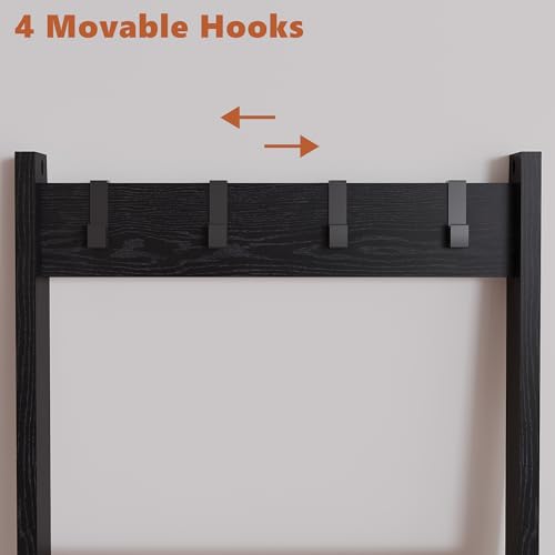 6 Tier Blanket Ladder Shelf with 4 Metal Hooks, Rustic Brown I70020
