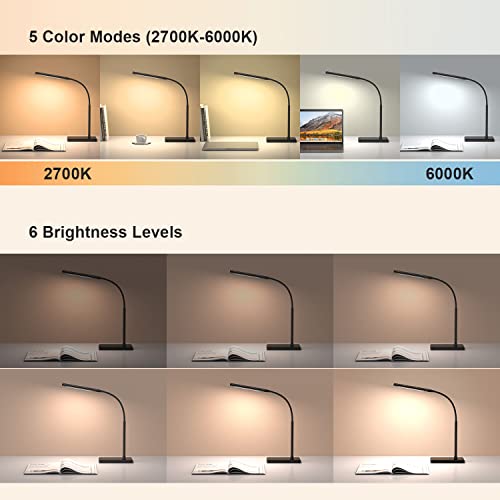 Clip on Table Lamp 3 Color Modes 10 Brightness Dimmable Reading Lamp 360° Rotatable Metal Gooseneck Desk Lamp D171470