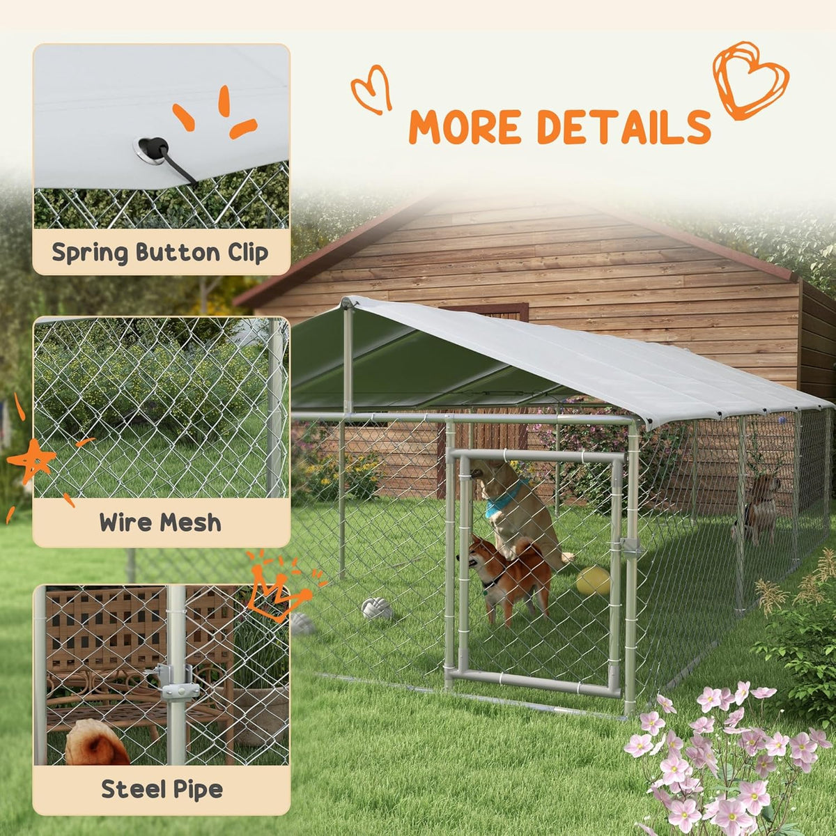 Large Heavy Duty Dog Kennel with Waterproof Cover, 19.7' x 7.5' x 4.9' C8184