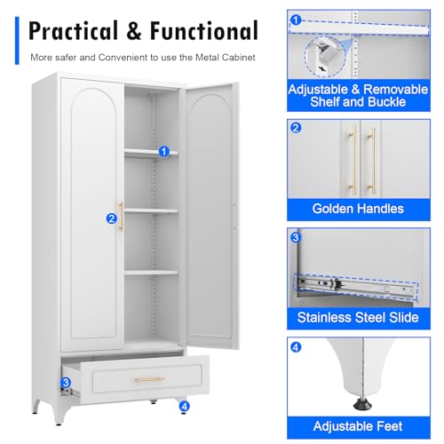 White 71 Inch Tall Metal Storage Cabinet with Doors and Shelves Q84737