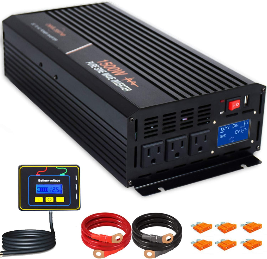 1500 Watt Pure Sine Wave Inverter 12v DC to AC 110v 120v with LCD Display N433