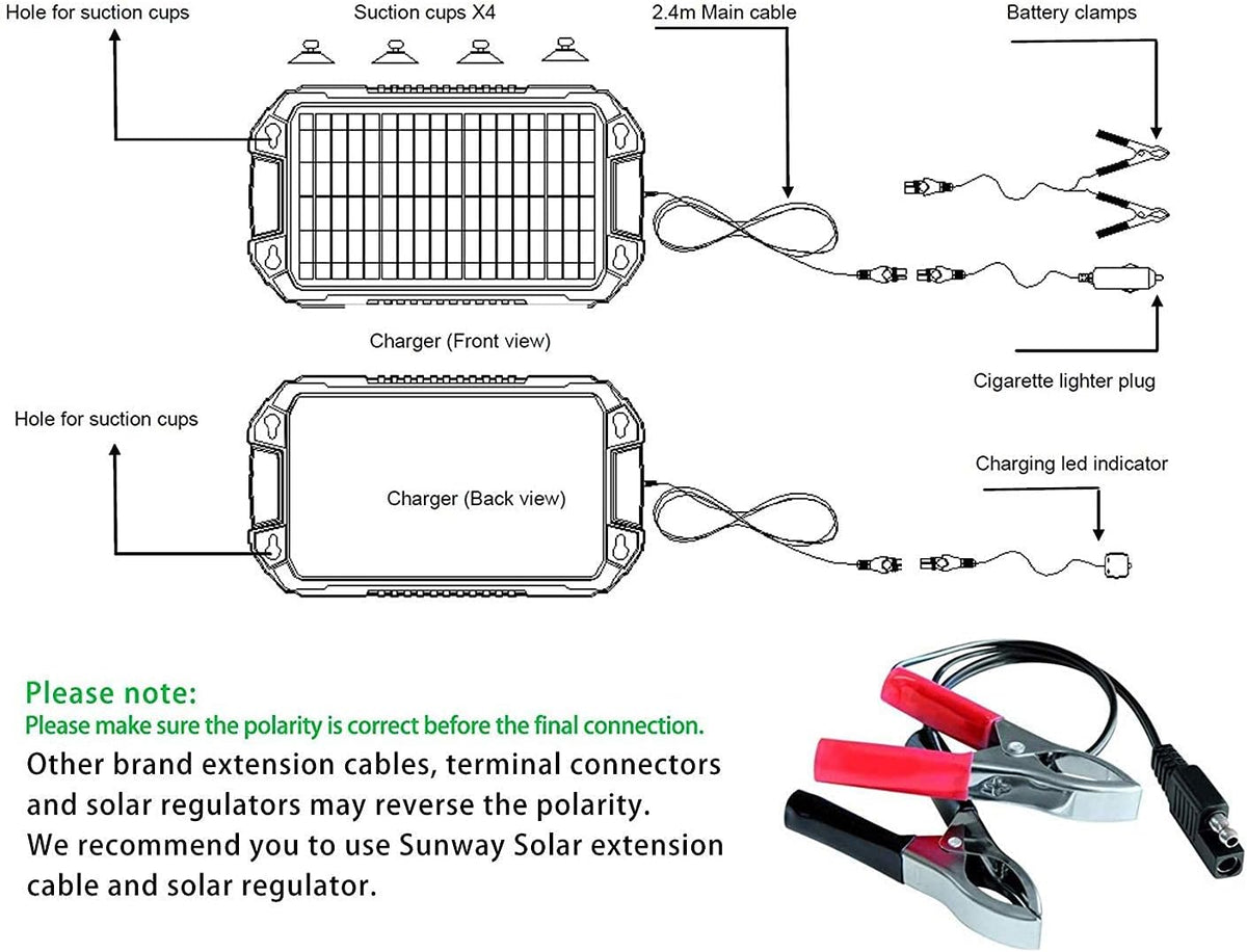 12V 8W Portable Waterproof Solar Car Battery Trickle Charger J953113