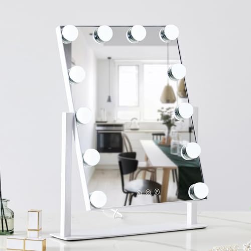 White Hollywood Vanity Mirror with 12 Dimmable Bulbs D88987