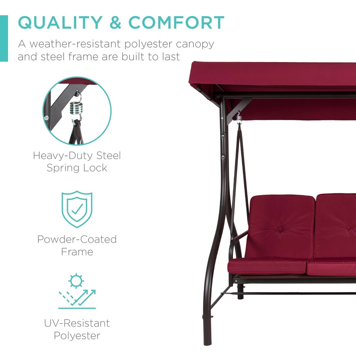3-Seat Outdoor Converting Canopy Swing Glider Hammock with Removable Cushions S19732