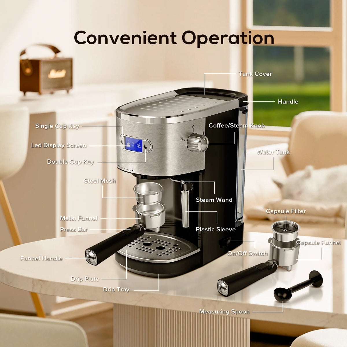 Black 20BAR Coffee Maker with Steam Milk Frother D53172