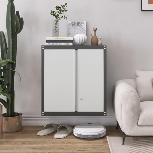 Metal Storage Cabinet with Locking Doors and Wheels, Black+Grey A83591