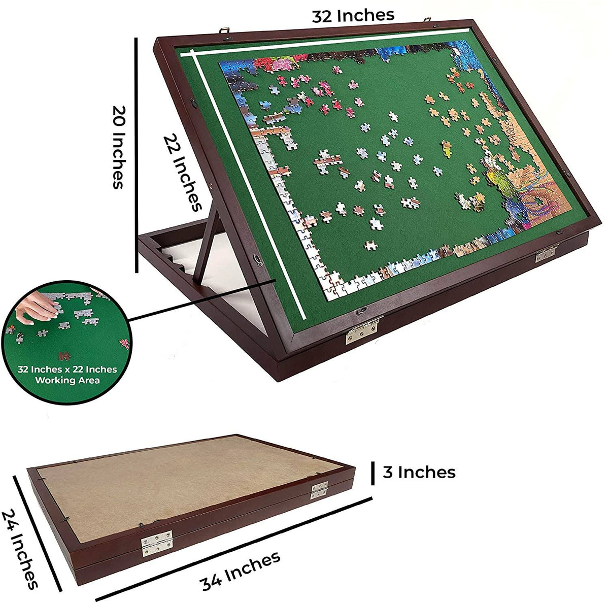 Adjustable Wooden Jigsaw Puzzle Table with Felt Mat 32” x 22” U284850