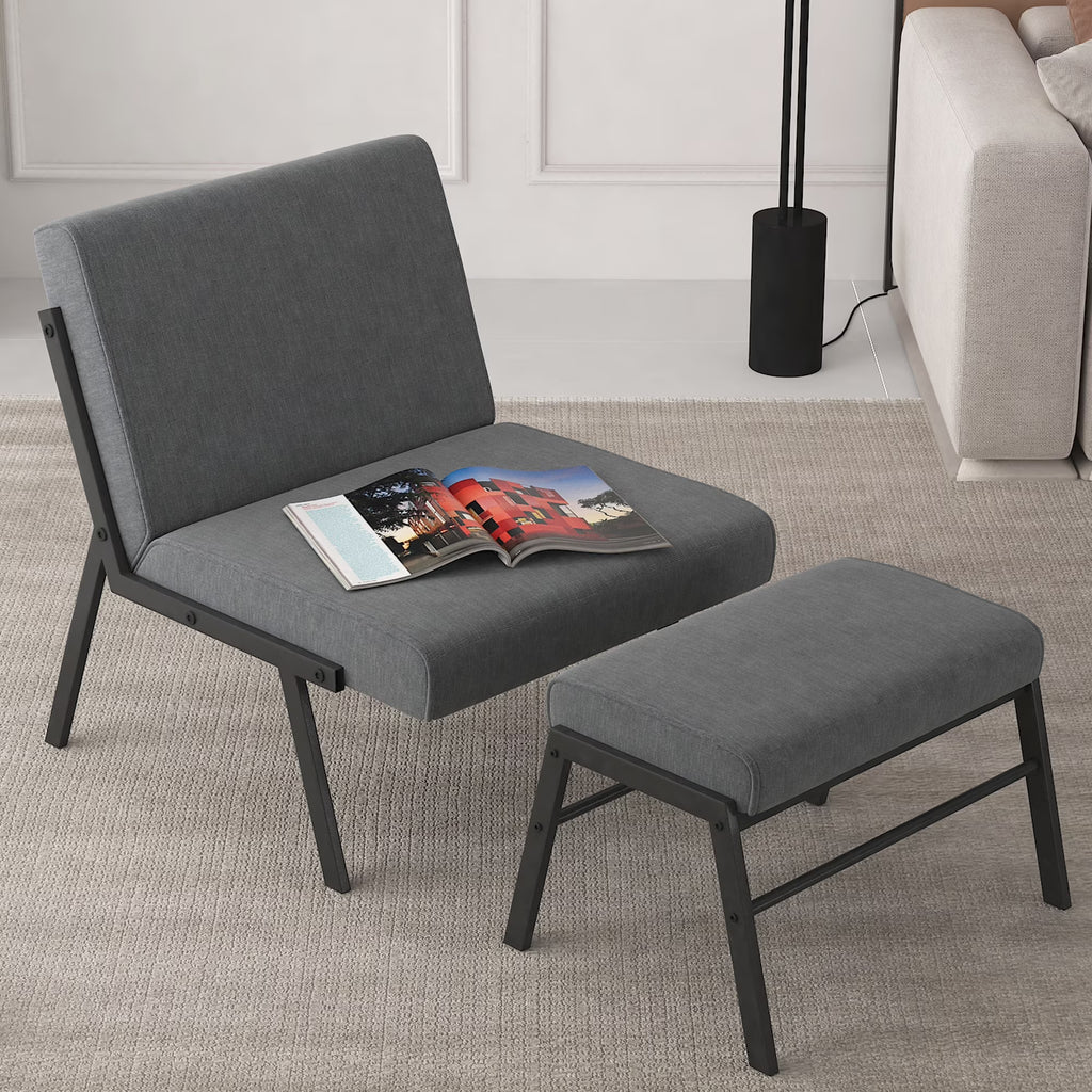 Modern Upholstered Accent Chair with Ottoman Linen Chair E3231