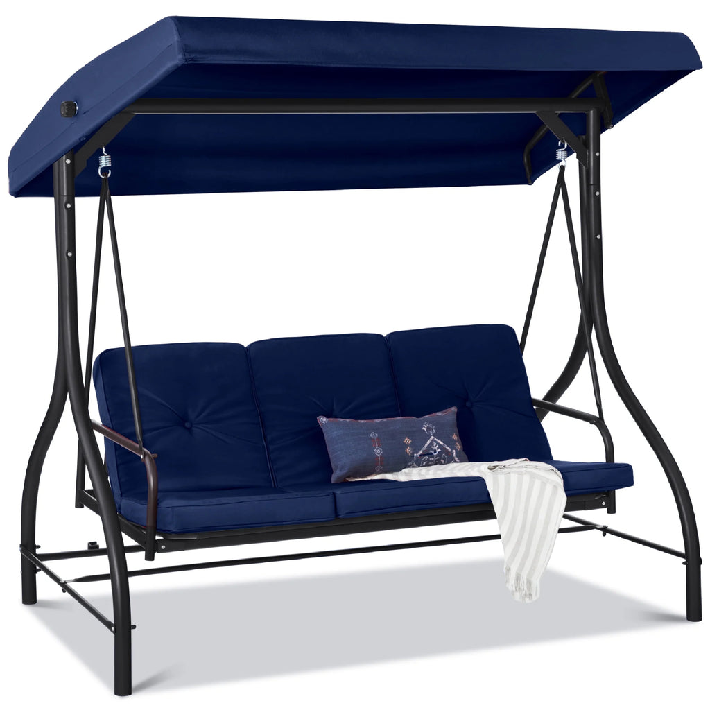 3-Seat Outdoor Converting Canopy Swing Glider Hammock with Removable Cushions S19732