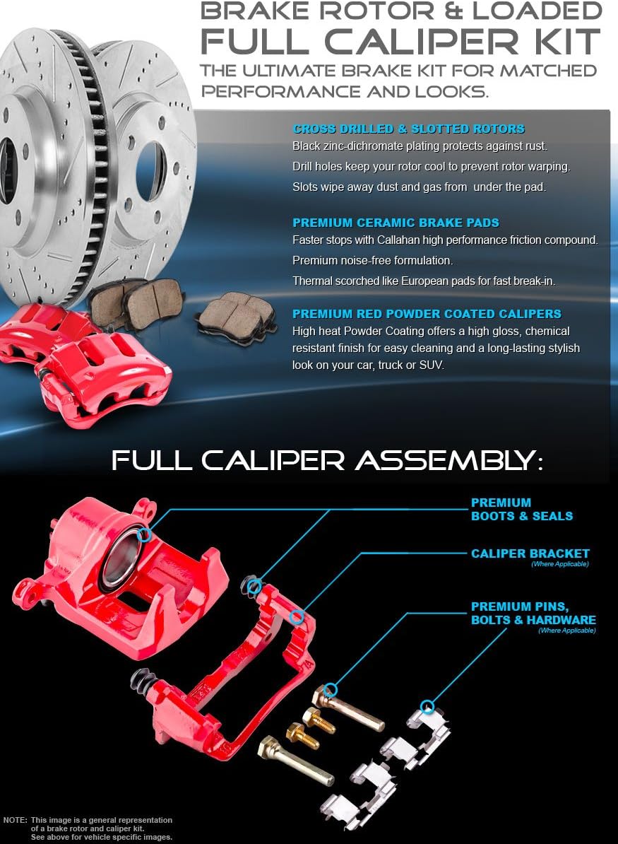 Powder Coated Red Calipers Rotors Ceramic Pads Performance Kit Q5435