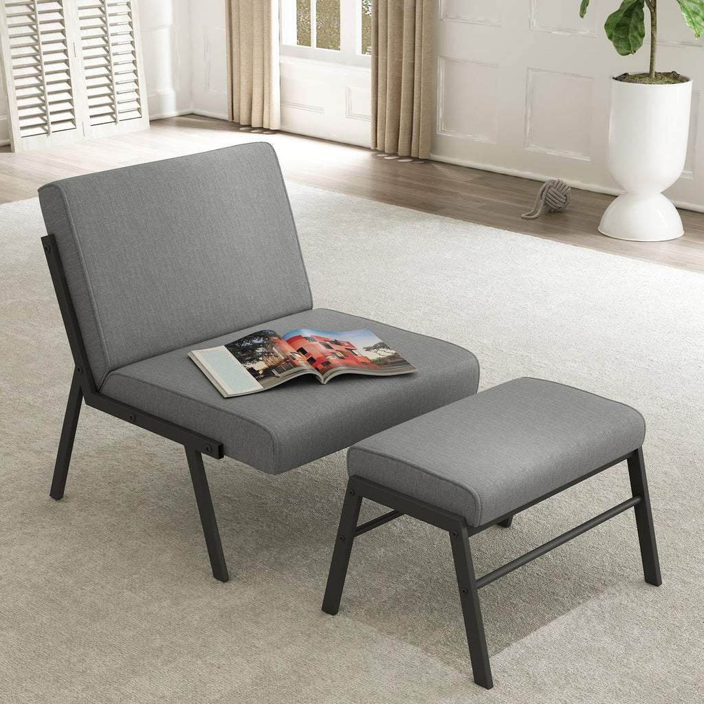 Modern Upholstered Accent Chair with Ottoman Linen Chair E3231