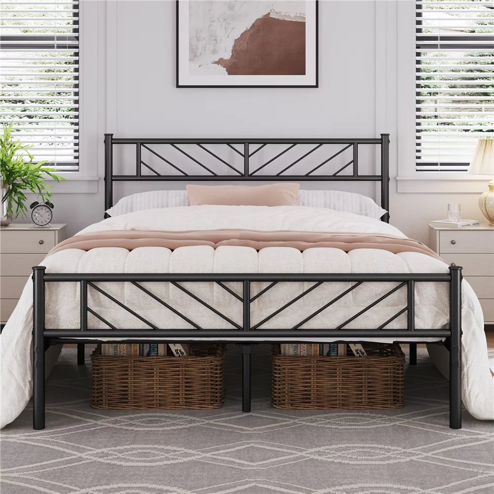 Black Full Size Metal Platform Bed Frame with Headboard and Footboard J498